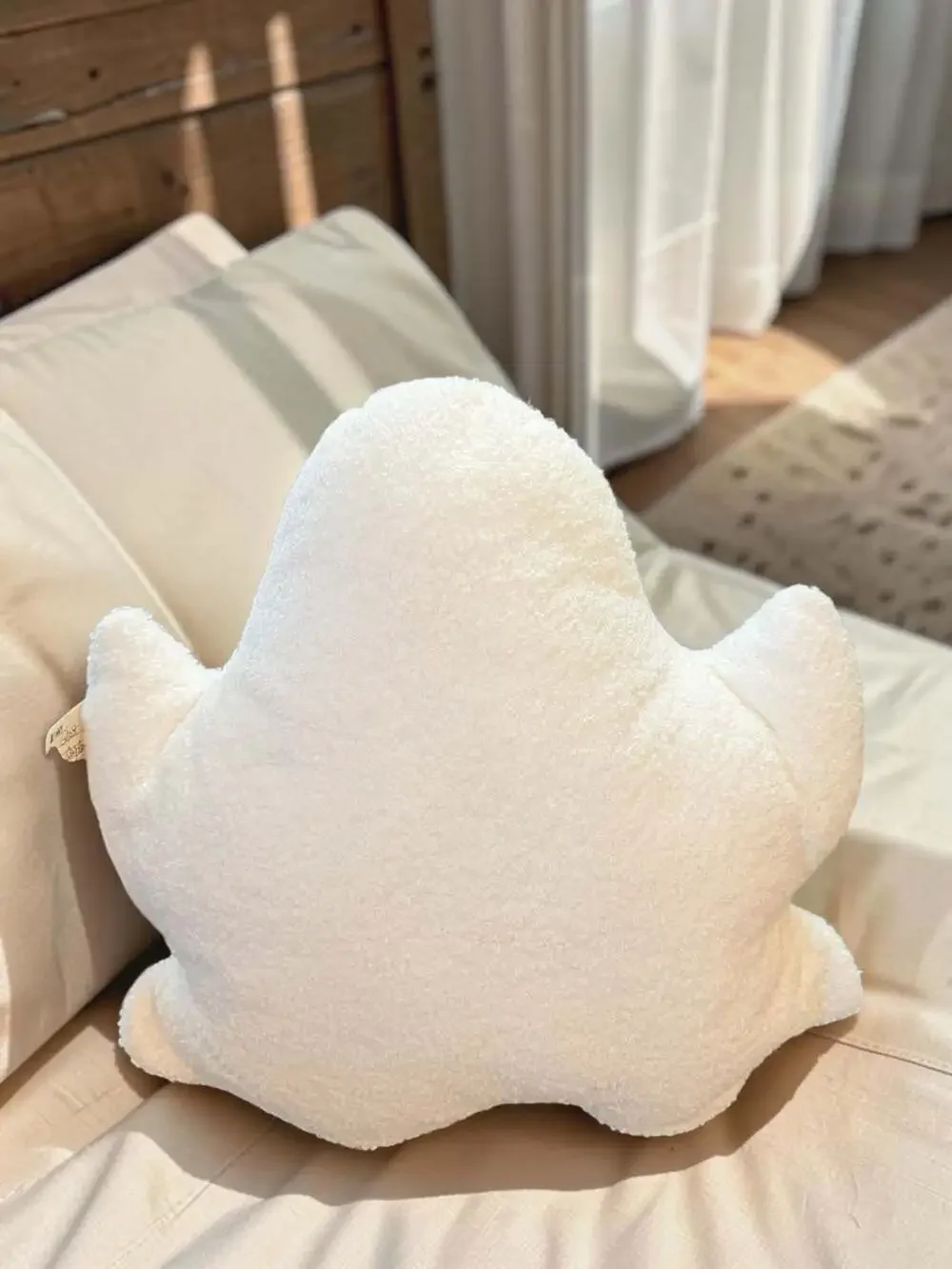 Ghost Shaped Throw Pillow White Sherpa Halloween Decor Cushion